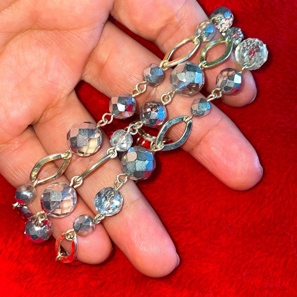 Gorgeous Multi Strand Silvertone Beaded Statement Bracelet with Lobster Clasp